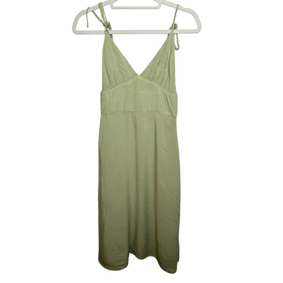 Forever 21 Sage Green Midi Dress Tie Straps Smocked Bodice M - Picture 1 of 11